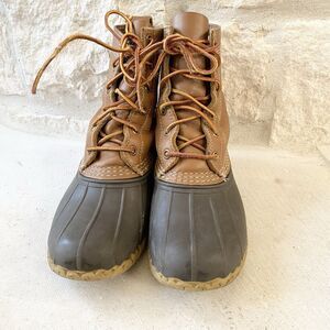 LL BEAN Boots Waterproof 8” Duck Bean Boot Brown Leather USA Womens Sz 8.5